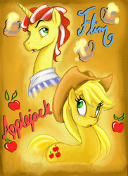 Size: 5100x7014 | Tagged: safe, artist:moostargazer, applejack, flim, g4, absurd resolution, crack shipping, female, male, ship:flimjack, shipping, straight