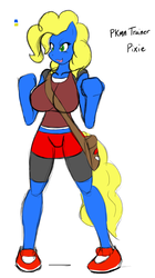 Size: 1062x1894 | Tagged: safe, artist:angelthecatgirl, oc, oc only, oc:pixie, earth pony, anthro, clothes, open mouth, satchel