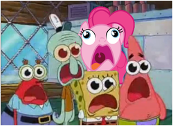 Size: 483x352 | Tagged: safe, edit, pinkie pie, earth pony, pony, g4, 1000 years in photoshop, crossover, derp, faic, female, funny, krusty krab, looking at you, male, mare, mr. krabs, open mouth, patrick star, pinkie frogmouth, pressure, silly face, spongebob squarepants, spongebob squarepants (character), squidward tentacles