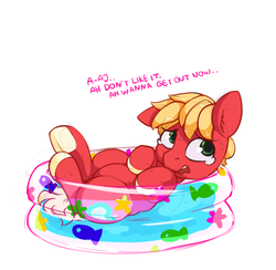 Size: 1087x1059 | Tagged: safe, artist:zonkpunch, big macintosh, earth pony, pony, g4, clothes, colt, implied applejack, kiddie pool, male, see-through, solo, stallion