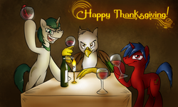 Size: 1024x613 | Tagged: safe, oc, oc only, griffon, griffon oc, thanksgiving, wine