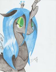 Size: 2550x3300 | Tagged: dead source, safe, artist:d-sixzey, queen chrysalis, changeling, changeling queen, g4, female, solo, traditional art