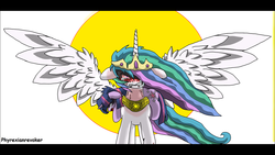 Size: 1280x720 | Tagged: safe, artist:phyrexianrevoker, princess celestia, twilight sparkle, g4, angry, bloodshot eyes, carrying, crying, mama bear, momlestia, now you fucked up, rage, ragelestia, this will end in death, this will end in incineration