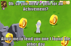 Size: 500x321 | Tagged: safe, edit, edited screencap, gameloft, screencap, derpy hooves, pegasus, pony, g4, coin, female, game, game screencap, good filly derpy, good guy greg, how nice, image macro, mare
