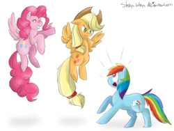 Size: 800x600 | Tagged: dead source, safe, artist:shays-ways, applejack, pinkie pie, rainbow dash, earth pony, pegasus, pony, g4, amused, backwards cutie mark, earth pony rainbow dash, eyes closed, female, flapplejack, happy, pegasus pinkie pie, race swap, simple background, smiling, transparent background, trio, trio female