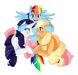 Size: 900x866 | Tagged: safe, artist:ao-no-comatose, applejack, rainbow dash, rarity, g4, female, lesbian, rainbow the shipper, rarijackdash, ship:appledash, ship:raridash, ship:rarijack, shipper on deck, shipping