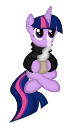 Size: 1870x2776 | Tagged: safe, artist:omegasunburst, twilight sparkle, pony, g4, clothes, coffee, mug, simple background, solo, sweater, transparent background