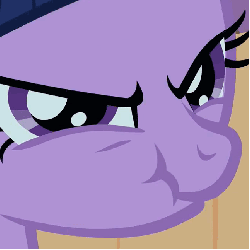 Size: 646x646 | Tagged: safe, screencap, twilight sparkle, pony, unicorn, g4, secret of my excess, angry, animated, close-up, cropped, female, frown, funny, gif, glare, scrunchy face, solo, vibrating, wat