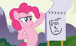 Size: 640x393 | Tagged: safe, edit, edited screencap, screencap, pinkie pie, g4, too many pinkie pies, henohenomoheji, japanese, notebook