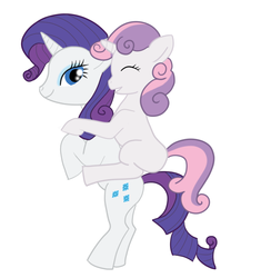 Size: 859x879 | Tagged: safe, artist:nightbane, rarity, sweetie belle, pony, g4, bipedal, piggyback ride, ponies riding ponies, riding