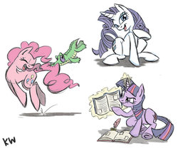 Size: 900x750 | Tagged: safe, artist:kuroi-wolf, gummy, pinkie pie, rarity, twilight sparkle, g4