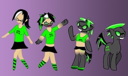 Size: 3229x1916 | Tagged: safe, artist:morningstorm, oc, oc only, oc:lime silhouette, earth pony, human, pony, clothes, female, female to male, gradient background, human to pony, light skin, mare, neon colors, rule 63, sequence, skirt, transformation, transformation sequence