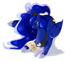 Size: 900x784 | Tagged: safe, artist:xeella, princess luna, pony, g4, female, prone, reading, solo