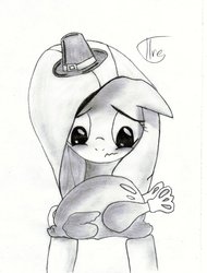 Size: 900x1183 | Tagged: safe, artist:tristantreg, fluttershy, turkey, g4, cooked, dead, food, hat, thanksgiving, traditional art