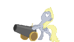 Size: 300x200 | Tagged: safe, artist:tomdantherock, derpy hooves, pegasus, pony, g4, animated, cannon, female, mare, muffin, simple background, solo, tomdantherock is trying to murder us, transparent background