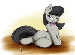 Size: 774x569 | Tagged: safe, artist:joey darkmeat, artist:vunlinur, octavia melody, earth pony, semi-anthro, g4, female, side-sitting, solo