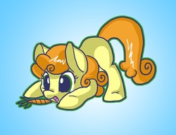 Size: 924x715 | Tagged: safe, artist:indiefoxtail, carrot top, golden harvest, earth pony, pony, g4, blank flank, carrot, cute, cutie top, face down ass up, filly