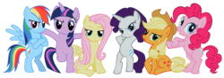 Size: 2028x717 | Tagged: dead source, safe, artist:axlewolf, applejack, fluttershy, pinkie pie, rainbow dash, rarity, twilight sparkle, earth pony, pegasus, pony, unicorn, g4, bridlemaids, female, group shot, horn, mane six, mare, parody, simple background, transparent background, unicorn twilight