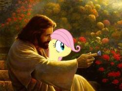 Size: 368x275 | Tagged: safe, fluttershy, g4, christianity, filly, filly fluttershy, jesus christ, lowres, religion