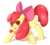 Size: 900x801 | Tagged: safe, artist:xeella, apple bloom, earth pony, pony, g4, adorabloom, blank flank, blushing, crouching, cute, female, filly, simple background, solo, transparent background