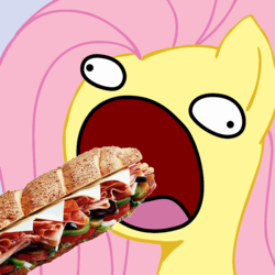 Size: 945x945 | Tagged: safe, edit, fluttershy, pegasus, pony, g4, female, food, mare, not porn, sandwich, sandwich censorship, solo