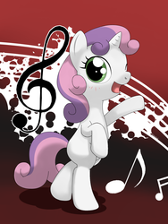 Size: 1050x1400 | Tagged: safe, artist:hoyeechun, sweetie belle, pony, g4, bipedal, singing