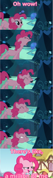 Size: 500x1673 | Tagged: safe, edit, edited screencap, screencap, pinkie pie, earth pony, pony, g4, too many pinkie pies, :t, bruh, caption, comic, drugs, eating, eyes closed, eyes on the prize, female, glowing, image macro, junkie pie, lidded eyes, looking at something, mare, mushroom, nom, one eye closed, open mouth, puffy cheeks, smiling, text, truth, wide eyes, wink