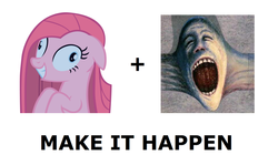 Size: 1176x700 | Tagged: safe, pinkie pie, g4, all caps, exploitable meme, make it happen, meme, pink floyd, pinkamena diane pie, the wall