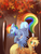 Size: 3000x4000 | Tagged: safe, artist:spittfireart, applejack, rainbow dash, earth pony, pegasus, pony, g4, :o, applejack's hat, bedroom eyes, butt touch, cowboy hat, duo, feathermarking, female, floppy ears, flying, forest, hat, lesbian, looking back, looking up, never doubt tchernobog's involvement, raised hoof, ship:appledash, shipping, smiling, smirk, spread wings, tree