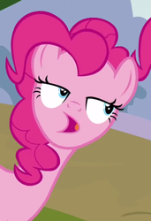 Size: 466x680 | Tagged: safe, edit, edited screencap, screencap, pinkie pie, earth pony, pony, too many pinkie pies, clone, cropped, faic, female, lidded eyes, mare, offscreen character, pinkie clone, right angle mouth, solo focus, wat