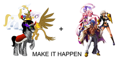 Size: 2000x1000 | Tagged: safe, gilda, king sombra, prince blueblood, griffon, g4, all caps, amane nishiki, azrael, blazblue, blazblue chronophantasma, bullet, exploitable meme, make it happen, meme