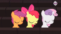 Size: 600x338 | Tagged: dead source, safe, screencap, apple bloom, scootaloo, sweetie belle, g4, one bad apple, animated, female, party hard