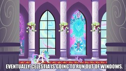 Size: 960x540 | Tagged: safe, edit, edited screencap, screencap, princess celestia, twilight sparkle, g4, the crystal empire, caption, duo, image macro, meta, stained glass