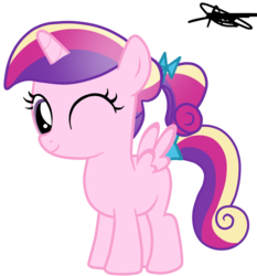 Size: 863x926 | Tagged: safe, artist:andreamelody, princess cadance, pony, g4, cute, female, filly, filly cadance, looking at you, ponytail, simple background, smiling, solo, transparent background, vector, wink, young, younger