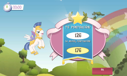 Size: 800x480 | Tagged: safe, gameloft, screencap, pegasus, pony, g4, clear the skies, glimmer wings, male, royal guard, spanish, stallion, wat