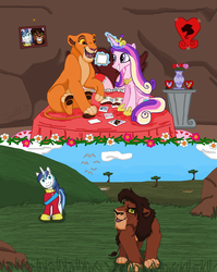 Size: 763x960 | Tagged: safe, artist:tlk-peachii, princess cadance, shining armor, g4, comic, crossover, kiara, kovu, the lion king