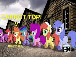 Size: 768x576 | Tagged: safe, applejack, carrot top, golden harvest, pinkie pie, rainbow dash, g4, expy, mad (tv series), mad magazine, mind blown, my little war horse, pony cameo, pony reference, recolor, war horse