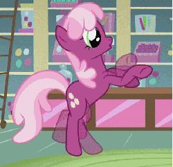 Size: 448x433 | Tagged: safe, screencap, cheerilee, pony, g4, hearts and hooves day (episode), animated, cropped, female, hearts and hooves day, hoofy-kicks, looped, solo, sugarcube corner