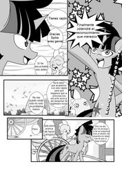 Size: 752x1063 | Tagged: safe, artist:0ryomamikado0, editor:mercury2099, spike, twilight sparkle, comic:the unexpected love life of dusk shine, g4, comic, rule 63, spanish, translation