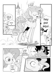 Size: 900x1273 | Tagged: safe, artist:0ryomamikado0, editor:mercury2099, pinkie pie, spike, twilight sparkle, comic:the unexpected love life of dusk shine, g4, comic, rule 63, spanish, translation