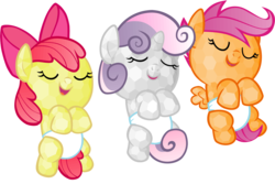 Size: 4800x3200 | Tagged: safe, artist:beavernator, apple bloom, scootaloo, sweetie belle, crystal pony, pony, g4, baby, baby apple bloom, baby belle, baby pony, baby scootaloo, crystallized, cutie mark crusaders, diaper, foal, simple background, sleeping, transparent background, white diapers