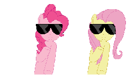Size: 425x250 | Tagged: safe, artist:tomdantherock, fluttershy, pinkie pie, pony, g4, animated, bipedal, dancing, drop it like it's hot, female, rap, simple background, snoop dogg, sunglasses, swag, transparent background