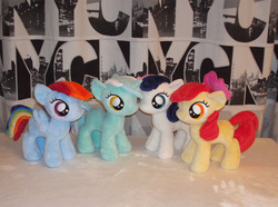 Size: 900x670 | Tagged: safe, artist:razielledbx, apple bloom, lyra heartstrings, rainbow dash, g4, filly, irl, photo, plushie