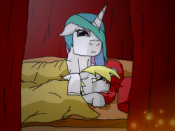 Size: 1024x768 | Tagged: safe, artist:firefanatic, derpy hooves, princess celestia, pegasus, pony, g4, crying, fanfic, female, mare