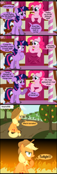 Size: 1000x3040 | Tagged: safe, artist:coltsteelstallion, applejack, pinkie pie, twilight sparkle, earth pony, pony, unicorn, g4, adventure in the comments, comic, female, floppy ears, mare, orange, orangified, this will end in pain, tower of pimps, unicorn twilight