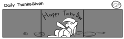 Size: 1280x404 | Tagged: safe, artist:tetrapony, derpy hooves, pegasus, pony, comic:the daily derp, g4, comic, daily thanksgiven, female, mare, monochrome, solo