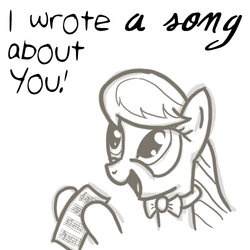 Size: 500x500 | Tagged: safe, artist:vunlinur, octavia melody, earth pony, pony, g4, bronybait, female, mare, monochrome, solo, song