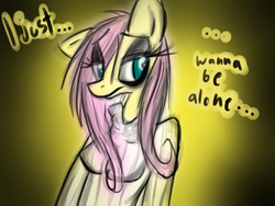 Size: 900x675 | Tagged: safe, artist:blup-chan, fluttershy, anthro, g4, dialogue, emoshy, lonely, solo