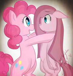 Size: 1024x1059 | Tagged: safe, artist:csc-x, pinkie pie, g4, crying, duality, duo, pinkamena diane pie, self paradox, self ponidox