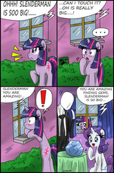 Size: 1881x2857 | Tagged: safe, artist:ciriliko, rarity, twilight sparkle, g4, comic, creeper, slenderman